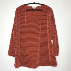 Chenault Chenille Ribbed Top Size 2X Stretchy Pullover Tunic Cozy Burnt Orange